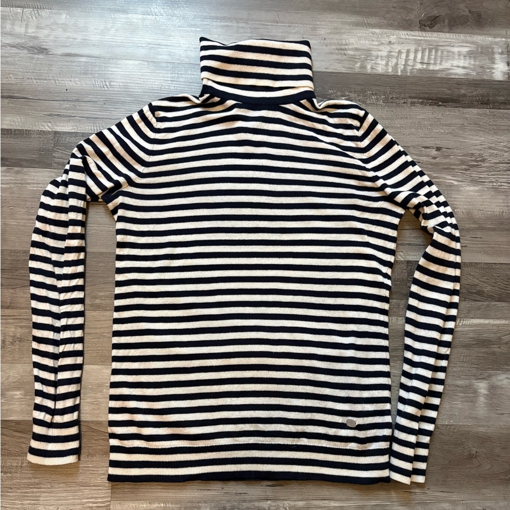 Lauren Ralph Lauren Navy and White Striped Turtleneck Sweater